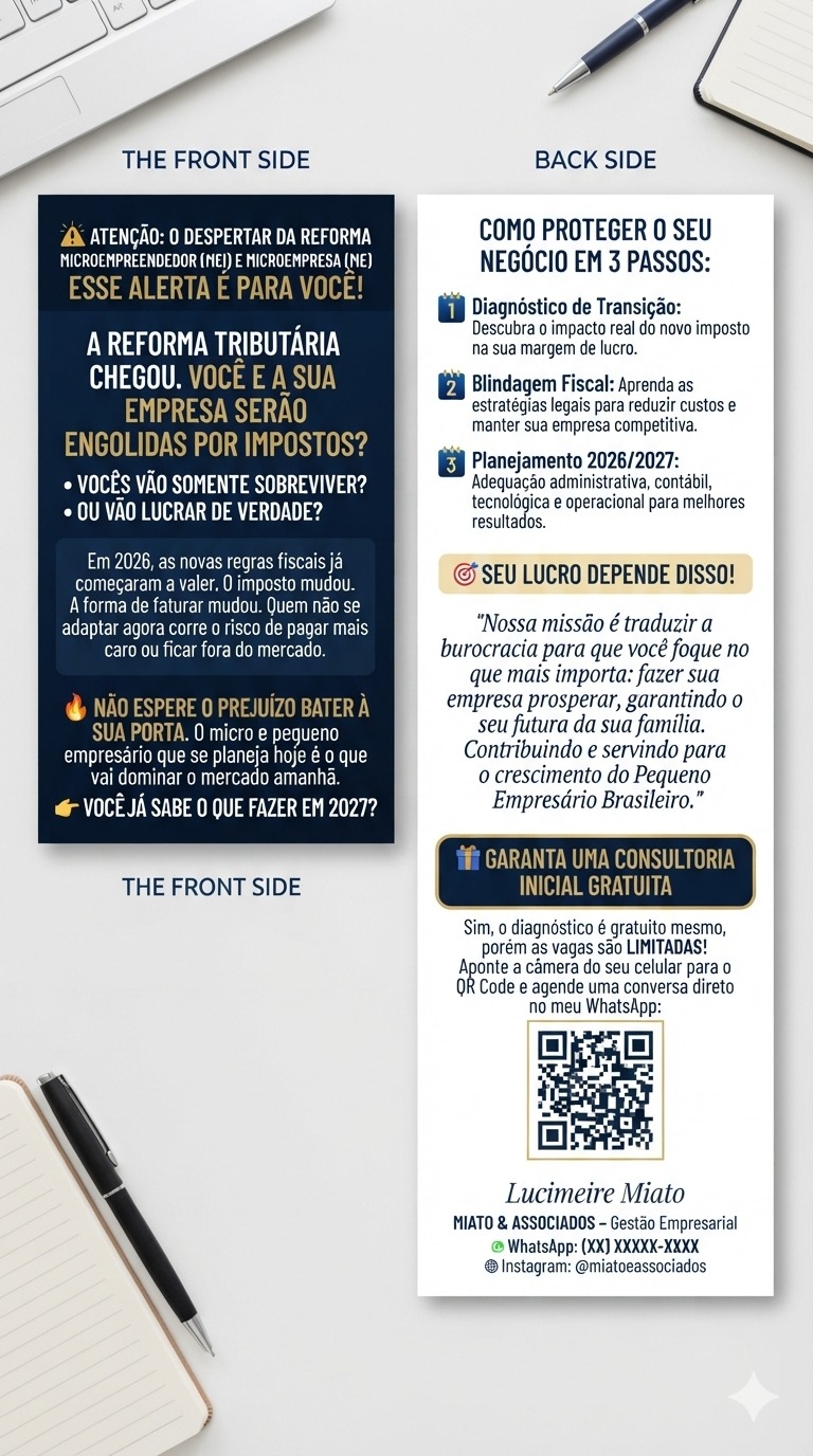 Folder da campanha Miato & Associados sobre a Reforma Tributária